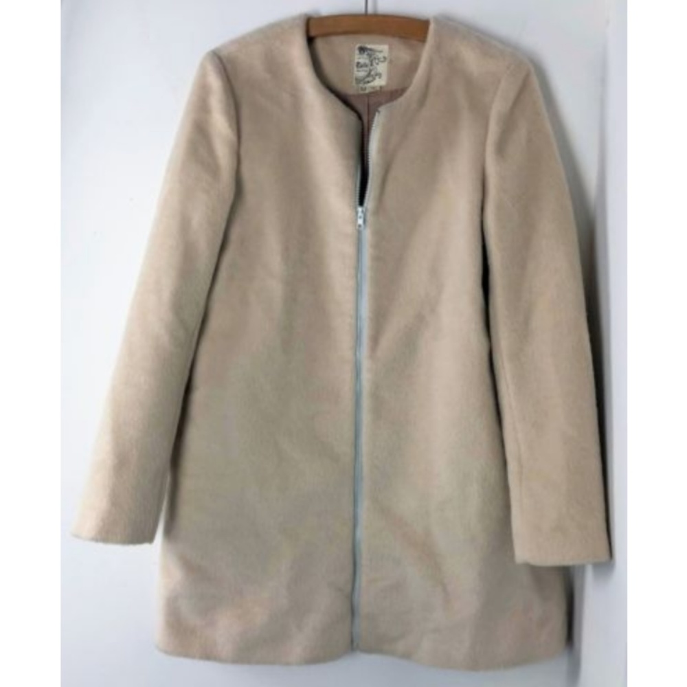 Tulle Zip-Up Peacoat Jacket Cream Ivory Faux Fur - Picture 3 of 5